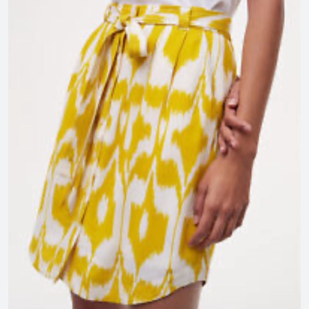 Ann Taylor Loft mustard‎ yellow ikat shirttail hem mini skirt